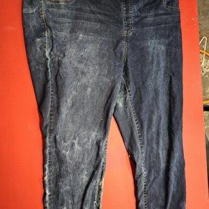 Avenue Women's Petite Size 24P Blue Pull On High Rise Distressed Stretch Jegging